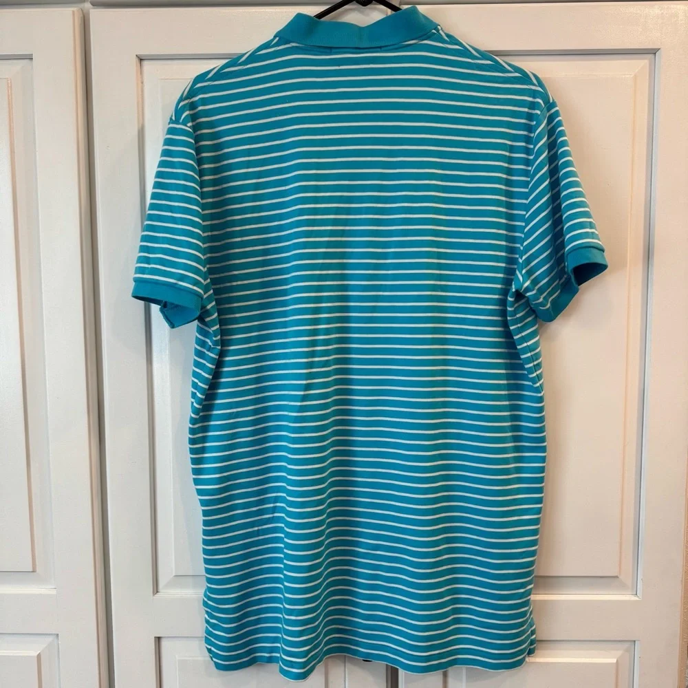 Polo by Ralph Lauren Teal and White Striped Polo‎ Shirt- Pima Soft Touch- Large
